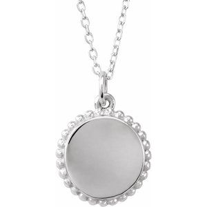 14K White Engravable Beaded Disc 16-18" Necklace - BN & CO JEWELRY