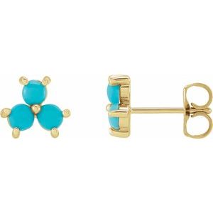 14K Yellow Turquoise Three-Stone Cabochon Earrings - BN & CO JEWELRY