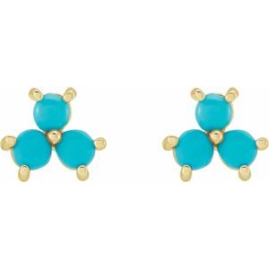 14K Yellow Turquoise Three-Stone Cabochon Earrings - BN & CO JEWELRY