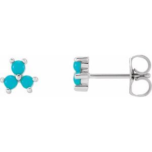 14K White Turquoise Three-Stone Cabochon Earrings - BN & CO JEWELRY