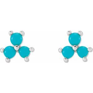 14K White Turquoise Three-Stone Cabochon Earrings - BN & CO JEWELRY