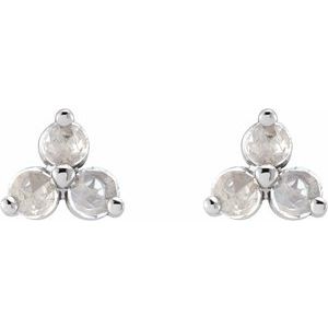 14K White 1/8 CTW Rose-Cut Natural Diamond Three-Stone Earrings - BN & CO JEWELRY