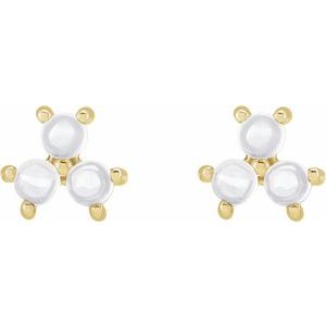 14K Yellow Rainbow Moonstone Three-Stone Cabochon Earrings - BN & CO JEWELRY