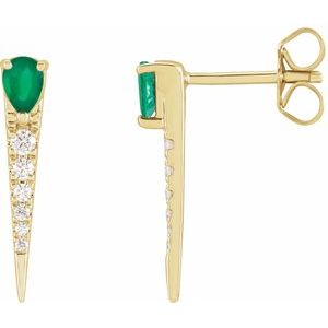 14K Yellow Natural Emerald & 1/8 CTW Natural Diamond Spike Earrings - BN & CO JEWELRY