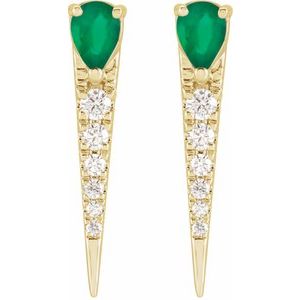 14K Yellow Natural Emerald & 1/8 CTW Natural Diamond Spike Earrings - BN & CO JEWELRY