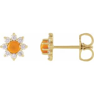 14K Yellow Natural Citrine & 1/8 CTW Natural Diamond Flower Earrings - BN & CO JEWELRY
