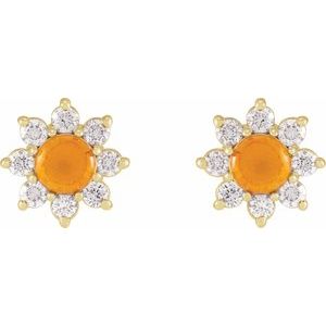 14K Yellow Natural Citrine & 1/8 CTW Natural Diamond Flower Earrings - BN & CO JEWELRY