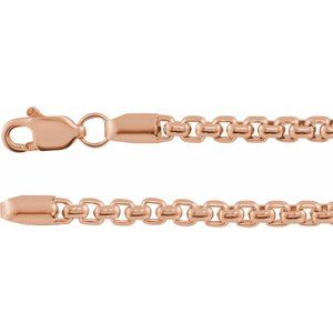 14K Rose 2.6 mm Rounded Box Chain 7" Bracelet - BN & CO JEWELRY