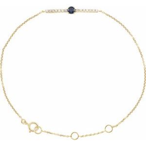 14K Yellow Round Natural Blue Sapphire & .07 CTW Natural Diamond Bar 6 1/2-7 1/2" Bracelet - BN & CO JEWELRY