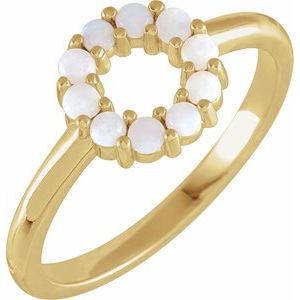 14K Yellow Natural White Opal Cabochon Halo-Style Ring - BN & CO JEWELRY