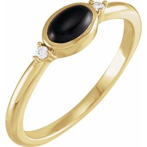 14K Yellow Natural Black Onyx & .03 CTW Natural Diamond Ring - BN & CO JEWELRY