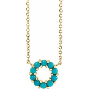 14K Yellow Natural Turquoise Circle Cabochon 18" Necklace - BN & CO JEWELRY