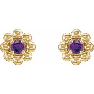 14K Yellow Natural Amethyst Petite Flower Beaded Earrings - BN & CO JEWELRY
