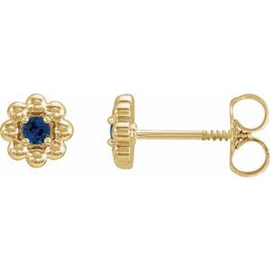 14K Yellow Lab-Grown Blue Sapphire Petite Flower Beaded Earrings - BN & CO JEWELRY