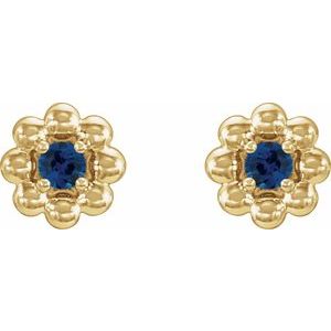 14K Yellow Lab-Grown Blue Sapphire Petite Flower Beaded Earrings - BN & CO JEWELRY