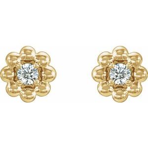 14K Yellow .06 CTW Natural Diamond Petite Flower Beaded Earrings - BN & CO JEWELRY