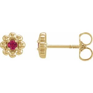 14K Yellow Lab-Grown Ruby Petite Flower Beaded Earrings - BN & CO JEWELRY