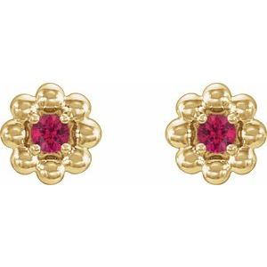 14K Yellow Lab-Grown Ruby Petite Flower Beaded Earrings - BN & CO JEWELRY