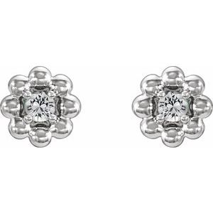 14K White Natural White Sapphire Petite Flower Beaded Earrings - BN & CO JEWELRY