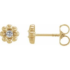 14K Yellow Natural White Sapphire Petite Flower Beaded Earrings - BN & CO JEWELRY