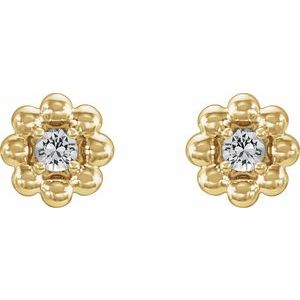 14K Yellow Natural White Sapphire Petite Flower Beaded Earrings - BN & CO JEWELRY