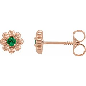 14K Rose Natural Tsavorite Garnet Petite Flower Beaded Earrings - BN & CO JEWELRY
