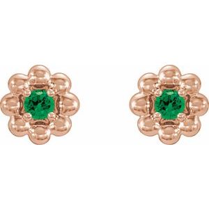 14K Rose Natural Tsavorite Garnet Petite Flower Beaded Earrings - BN & CO JEWELRY