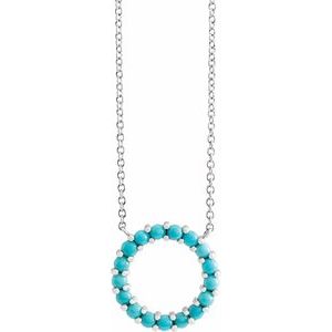 Sterling Silver Natural Turquoise Circle Cabochon 18" Necklace - BN & CO JEWELRY