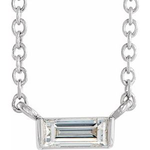 14K White 1/8 CT Natural Diamond Solitaire 16-18" Necklace - BN & CO JEWELRY