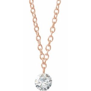 14K Rose 1/6 CT Drilled Natural Diamond Solitaire 16-18" Necklace - BN & CO JEWELRY